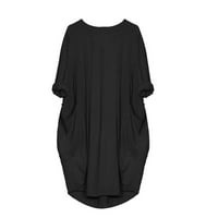 Dyegold košulje haljine za žene plus veličine dugih rukava okrugli izreg od pune boje haljina sa džepom