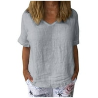 Ženske bluze Ženske ležerne pamučne i posteljine Majica kratkih rukava majica majica vrhovi sivi l
