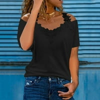 Košulje za žene čipke čvrste majice kratkih rukava crne s