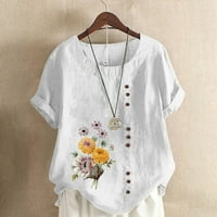 Plus size bijela bluza za žene bluze za žene modni ženski ljetni casual okrugli vrat cvijeće s kratkim