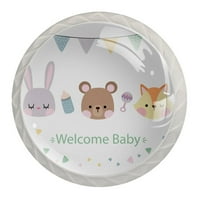 Ownta Dobrodošli Baby Lijep crtić Bunny Bear & Fox-okrugli stakleni ladici ručke vuče vijcima za kuhinjski