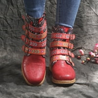 Ženske cipele kaubojske čizme okrugle cipele čizme Ispisuje srednje patentne zatvarač cvijeće žene retro