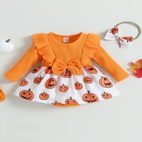 Halloween Baby Girl Rompers haljina bundeva Ghost Print Rib Knit Dugih rukava Suknje za košulje za zimsku