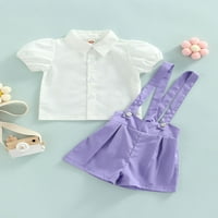 Canrulo Toddler Baby Girl Ljetna odjeća rever kratki puff rukave-dolje majica + hlače za suspenzije