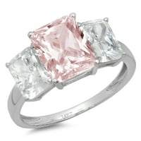 4Ct smaragdni rez ružičasti simulirani dijamant 18k bijelo zlato ugraviranje izjava bridalna godišnjica