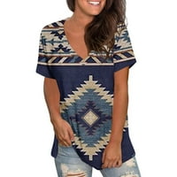Ljetne majice za žensku modu V izrez Aztec Ispis Top Žene Ležerne prilike kratkog rukava s majicom Tunička