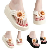 Modne proljetne i ljetne žene papuče debele dno klinove pete lagani flip flops cvijeće čvrste boje Udobni