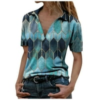 USMIXI ženske vrhove Dressy casual plus veličine lagane pulover košulje Geometrijski print V-izrez Skraćeno