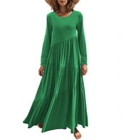 Proljetna haljina za žene Jednobojna baggy dugih rukava duga haljina dame za odmor Asimetrična ljuljačka