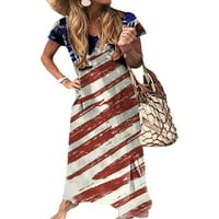 Ljetna haljina s prednjim protokom Ležerne prilike za neovisnost Duga haljina US Zastava Labavi maxi