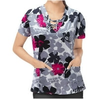 Ženski bluze V-izrez Ženska bluza Radni odjeća Grafički printir Tee kratki rukav Ljetni vrhovi siva