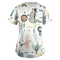 Ženski piling plus veličina V izrez kratki rukav vrhovi labavi životinji Print Radne košulje sa džepom bijeli 5xl