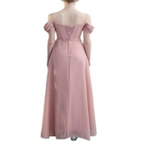 Niuer dame maxi haljine V izrez duga haljina od pune boje Ljeto plaža Sunderss skin s ramena ružičasta