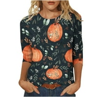 Majice od tine od tiskavi od bundeve okrugli izrez Lose Comfy rukave tunike Jeseni bluze za dame narančaste
