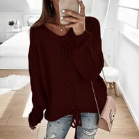 Anuirheih modni džemper za preveliku pletu za žene sa dugim rukavima labavim čvrstim bojama V-izrez