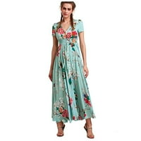 Ženska ljetna casual haljina gumb up podijeljena cvjetna pamučna tassela Flowy Party Maxi duga haljina