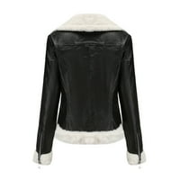 Fanxing Weekly ponude FAU kožna jakna za žene Fleece motocikl kaput jesen casual dugi rukav zip up jakna
