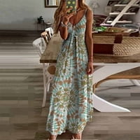 Yueulianxi Ženski tropski print Halter Backlex Maxi haljina modne rukavice bez rukava