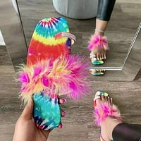 Asdoklhq Ženska obuća ispod $ 20Square TOE Rhinestone papuče pureće perje obojene sandale i papuče