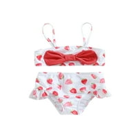 Bagilaanoe Little Girls kupaći kostimi Bikinis set jagoda print tihovi bez rukava + ruffle kratke hlače