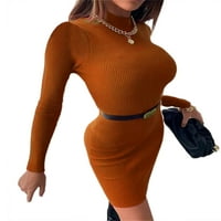 Ženska seksi mini haljina dugih rukava za zabavu karamel smeđa l