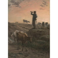 Jean-François Millet Crni moderni uokvireni muzej Art Print pod nazivom - Pozivanje kući krave
