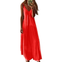 Ljetne haljine za ženske dužine bez rukava bez rukava A-line Solid Party V-izrez Crvena 4xl
