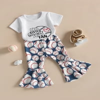 Thaisu Little Toddler Baby Girl Pismo majica kratkih rukava za majice za bejzbol Ispis pantalone na zvona