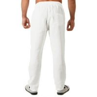 Muške casual posteljine hlače elastična struka na plaži Ljetne hlače Lagane posteljine pantalone White
