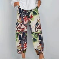 Ženske elastične usred struka hlače široke nogu ljetne modne duge cvjetne pantalone za vježbanje za