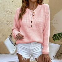 Ženski džemperi Dressy casual rukava Bluza Ležerne prilike za jesen Dugme TUNIC HENLEY TOP BASSIC KNIT DUHITSHIrts Pink S