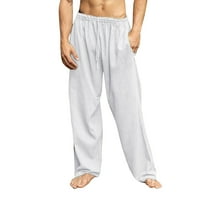 Muške opruge Ljetne casual pantalone čvrste posteljine sportove pune duljine hlače sa džepovima