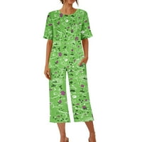 Ženske pidžame postavio je dvodijelni odjeću kratkih rukava za posade sa kaprima hlače sa džepovima,