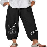Dabuliu Ženske posteljine pantalone Palazzo Široko-noge Crckstring Casual Loose Crop Ljetne hlače Žene