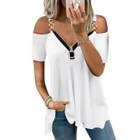 Ženska modna ženska moda V majica kratkih rukava čvrsta pletena pletena labava pričvrsna tee vrhova