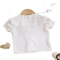 Slatka obična majica Peter Pan ovratnik kratki rukav bijeli bijeli malih malih djevojčica Bluze
