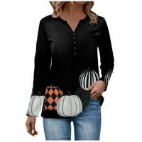 Sksloeg majice za žene srušeno casual Halloween Raglan V izrez Fall topls dame basic gumb Henleyji košulja