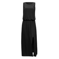 Udobne haljine za žene bez rukava otisnuta maxi party ženka ljetna haljina s visokim strukom crna m