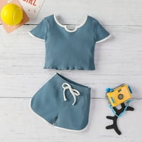 Toddler Baby Boys Girls Solid Ribded majica TOPS + čvrsti kratki setovi za 4 godine