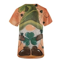 Amidoa Ženski sant Patrick Print Top sa džepnim zaštitnim kratkim rukavom V-izrez majica Summer Odjeća
