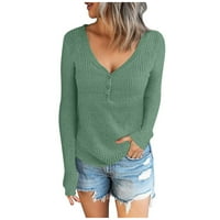 Žene plus veličine Žene Ležerne prilike Modni V-izrez Čvrsta majica dugih rukava bluza zelena