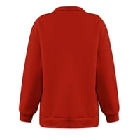 Charella Žene čiste boje rever rever-pulover vrhove dugih rukava labava majica Bluza crvena, m