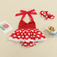 Baby Girl Crveni šljokice Tutu haljina ROMPER srčani uzorak Halter Roman BodySuit s odjećom za glavu