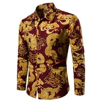 xiaobai muške košulje kineski stil moćnog zmaja print sa prekidačem navratnika za svakodnevnu haljinu