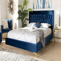 Skyline Decor mornarsko plava baršunasta tkanina Tapacirana kraljevska veličina platforma krevet sa