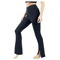 Ženske joge hlače visoki struk čista boja Split Stret Sports Fitness hlače yoga hlače crna m