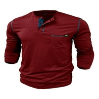 LIACOWI Muškarci Henley košulje Kontrastni boja Ležerne prilike dugih rukava sa džepom opružnom odjećom
