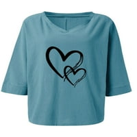 Pfysire Womens V izrez Love Print Top rukava pamučna posteljina majica plava 5xl