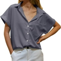 Ženska majica modne bluze Top Casual V izrez Solid COLOR Gumb Down kratkih rukava za žene Ljeto Vruće