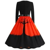 Plus size Fall Maxi haljine za žene Vintage Dugi rukav Carm Carlar 1950S KućaŽena večernja haljina crna